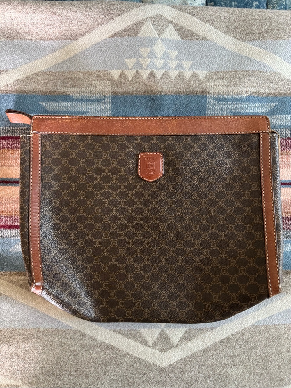 Celine Macadam Canvas Leather Triomphe Logo Print Clutch Pouch Vintage